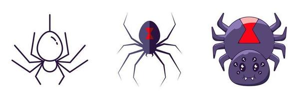 Halloween elementi. vettore icona impostato di ragno è disegnato nel linea, piatto e cartone animato stili. Perfetto per app, libri, articoli, I negozi, negozi, annunci
