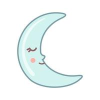 carino Luna icona con kawaii viso isolato su bianca sfondo. addormentato Luna. vettore illustrazione. design elemento per bambini, bambino doccia e asilo arredamento.
