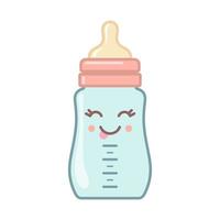 alimentazione bottiglia icona con kawaii viso isolato su bianca sfondo. vettore illustrazione. design elemento per bambini, bambino doccia e asilo arredamento.