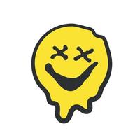psichedelico emoji. sorridente fusione viso. giallo cartello. vettore illustrazione