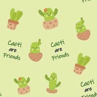 hygge senza soluzione di continuità modello con carino cactus con tropicale fiori. carino verde natura fondale Perfetto per bambino tessile. vettore