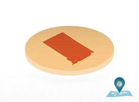 Sud dakota stato carta geografica progettato nel isometrico stile, arancia cerchio carta geografica. vettore