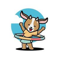 carino capra giocando hula cerchio cartone animato vettore illustrazione