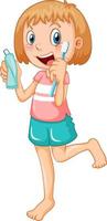 personaggio dei cartoni animati ragazza carina lavarsi i denti vettore