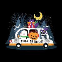 trucco o trattare. Halloween auto illustrazione. contento Halloween saluto carta vettore