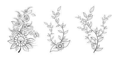 impostato di floreale linea arte mano disegnato semplice fiore colorazione pagine per bambini e adulto vettore