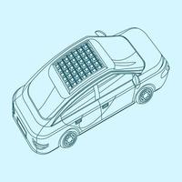 modificabile schema stile vettore illustrazione di tre quarti superiore obliquo lato indietro Visualizza elettrico auto con solare pannello per futuristico eco-friendly veicolo e verde vita o rinnovabile energia campagna