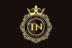 tn iniziale lettera oro calligrafico femminile floreale mano disegnato araldico monogramma antico Vintage ▾ stile lusso logo design premio vettore