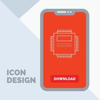 processore. hardware. computer. pc. tecnologia linea icona nel mobile per Scarica pagina vettore