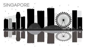 Singapore città orizzonte nero e bianca silhouette con riflessi. vettore