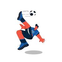 illustrazione di un' calcio giocatore capriola calciando un' sfera. uno tecnica di giocando calcio. vettore
