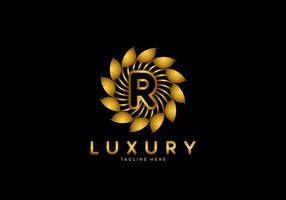 lettera r d'oro fiore lusso logo vettore