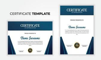 lusso certificato design modello con d'oro distintivo. certificato di apprezzamento, risultato, diploma, premio, attività commerciale modello impostare. vettore