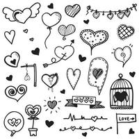 collezione impostato di mano disegnato carino cuore scarabocchio San Valentino elementi, forma di amore cuore design vettore illustrazione