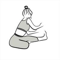 il ragazza è fare yoga. indietro esercizio. allenamento. allungamento. nero e bianca schema illustrazione. sport donna. allenatore. istruttore. fitness. schema vettore