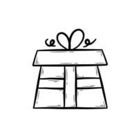 mano disegnato regalo scatola con arco. vacanza regalo, design elemento per festa, celebrazione. piatto vettore illustrazione nel scarabocchio stile.