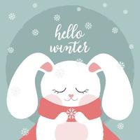 lettering Ciao inverno. cartolina con un' carino coniglio. vettore