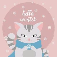 lettering Ciao inverno. cartolina con un' carino gatto. vettore