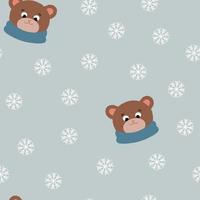 senza soluzione di continuità modello con un' orso nel un' sciarpa. morbido stile. carino animale. nevicata. vettore