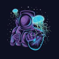 astronauta con Medusa illustrazione vettore