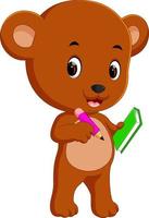 carino orso Tenere libro e matita vettore
