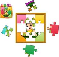 sega puzzle formazione scolastica gioco con ragazzo indossare animale costume bruco vettore