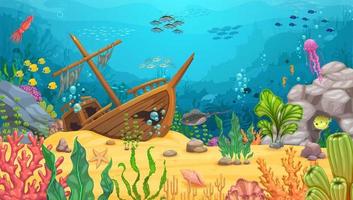 cartone animato subacqueo paesaggio con affondata vela nave vettore