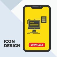 riprendere. Conservazione. Stampa. CV. documento glifo icona nel mobile per Scarica pagina. giallo sfondo vettore
