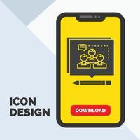 analisi. discussione. attività commerciale. convincere. discussione glifo icona nel mobile per Scarica pagina. giallo sfondo vettore