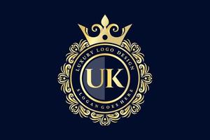 UK iniziale lettera oro calligrafico femminile floreale mano disegnato araldico monogramma antico Vintage ▾ stile lusso logo design premio vettore