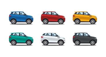 impostato di suv cartone animato auto nel vario colore vettore illustrazione