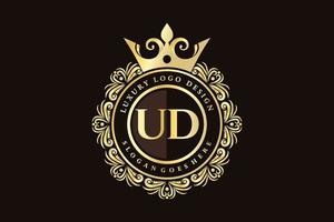 ud iniziale lettera oro calligrafico femminile floreale mano disegnato araldico monogramma antico Vintage ▾ stile lusso logo design premio vettore