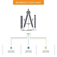 costruire. design. geometria. matematica. attrezzo attività commerciale flusso grafico design con 3 passi. glifo icona per presentazione sfondo modello posto per testo. vettore