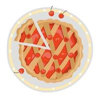 ciliegia torta tagliare su un' piatto con fette, superiore Visualizza. vettore