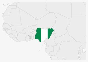 Nigeria carta geografica evidenziato nel Nigeria bandiera colori vettore