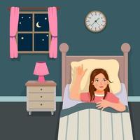 giovane donna non può dormire a notte sofferenza a partire dal insonnia restare sveglio su il letto vettore