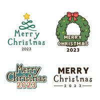 allegro Natale logo etichetta testo kawaii scarabocchio piatto cartone animato vettore illustrazione