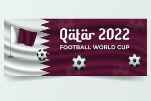 mondo calcio campionato orizzontale bandiera modello con Qatar bandiera e palla illustrazione vettore