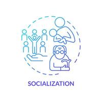 socializzazione blu pendenza concetto icona. sociale norme e regole. sociale istituzioni funzione astratto idea magro linea illustrazione. isolato schema disegno vettore