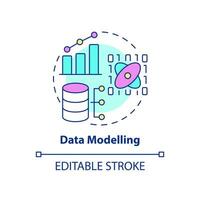 dati modellazione concetto icona. dati estrazione processi astratto idea magro linea illustrazione. macchina apprendimento algoritmi. isolato schema disegno. modificabile ictus. vettore