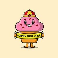 cartone animato Cupcake Cinese hold contento nuovo anno tavola vettore