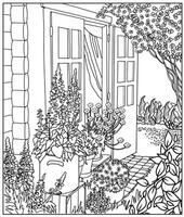 libro da colorare. illustrazione per colorare con fiori da giardino. linea d'arte. arteterapia. sfondo vettoriale in bianco e nero.