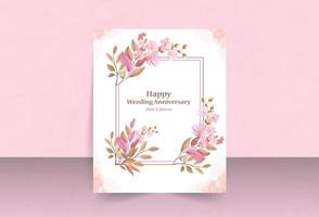 piazza telaio con rosa cosmo fiori e le foglie nozze anniversario carta vettore