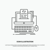 codice. codifica. computer. monoblocco. schermo icona. linea vettore grigio simbolo per ui e ux. sito web o mobile applicazione