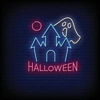 neon cartello Halloween con mattone parete sfondo vettore