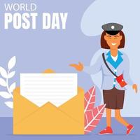illustrazione vettore grafico di femmina postale impiegato mostrando grande Aperto cartolina, Perfetto per internazionale giorno, mondo inviare giorno, celebrare, saluto carta, eccetera.