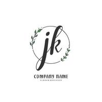 jk iniziale grafia e firma logo design con cerchio. bellissimo design manoscritto logo per moda, squadra, nozze, lusso logo. vettore