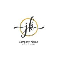jk iniziale grafia e firma logo design con cerchio. bellissimo design manoscritto logo per moda, squadra, nozze, lusso logo. vettore