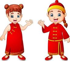 cartone animato carino ragazzo e ragazza nel Cinese costume vettore