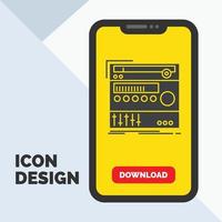 cremagliera. componente. modulo. suono. studio glifo icona nel mobile per Scarica pagina. giallo sfondo vettore